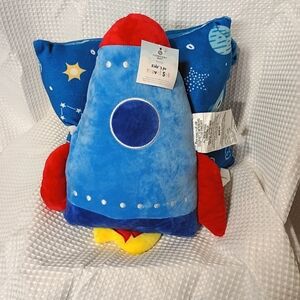 Comfort Bay Blue and Red Rocket Plush Travel Pillow